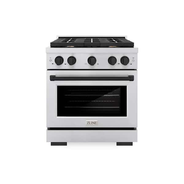 Paramount 30 in. 4-Burner Dual Fuel Range with Convection Oven in Stainless Steel and Matte Black