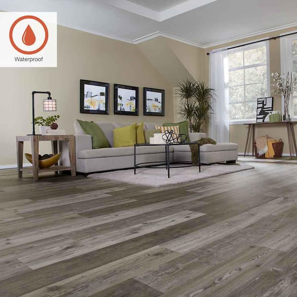 Outlast+ Grey Optimus Pine 12 mm T x 7.4 in. W Waterproof Laminate Wood Flooring (19.63 sqft/case)