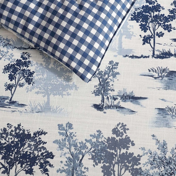 Eddie Bauer Vintage Forest Toile 2-Piece Blue Cotton Twin