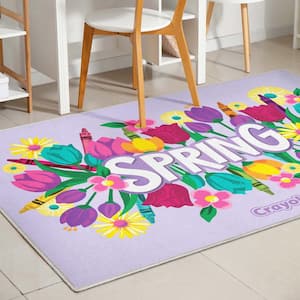 Crayola Spring Lilac 3 ft. 3 in. x 5 ft. Modern Floral Area Rug