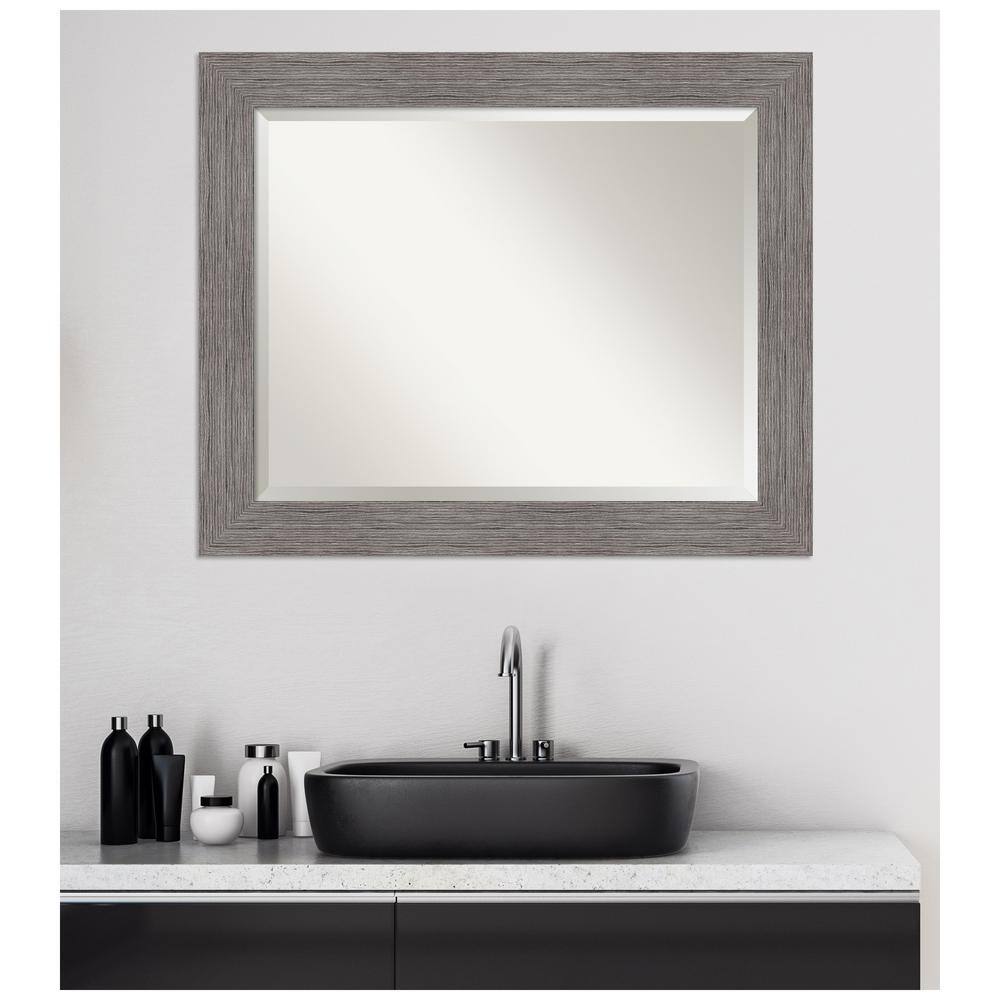 Contemporary Pinstripe Plank 34"x28" Gray Framed Vanity Wall Mirror