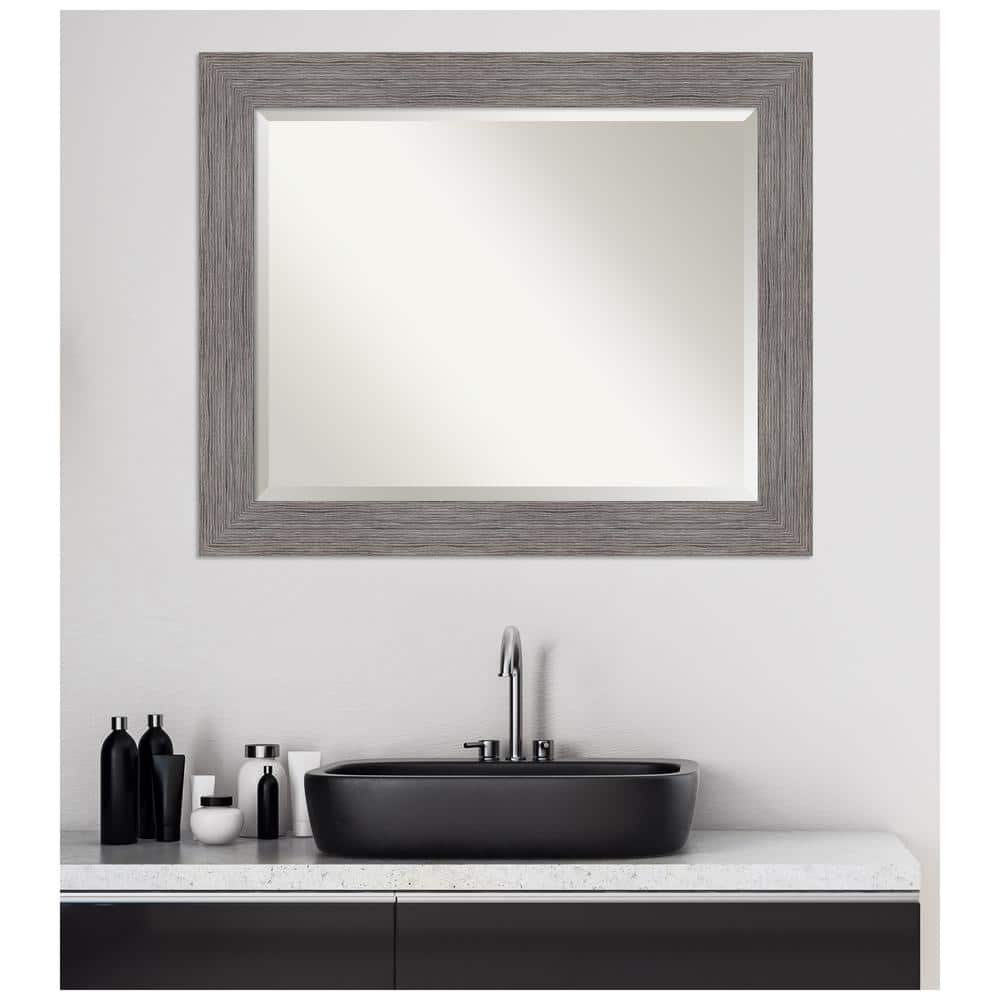 Contemporary Pinstripe Plank 34"x28" Gray Framed Vanity Wall Mirror
