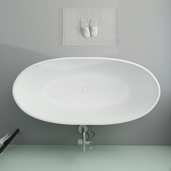 SJ STAR&JANE Ula 61 in. x 29 in. Stone Resin Freestanding Soaking