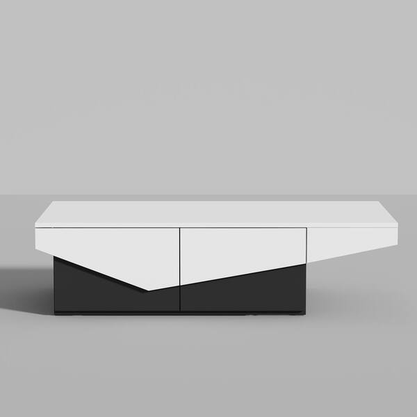 FUFU&GAGA 47.2 in. Length White & Black Rectangle Wooden Coffee Table ...