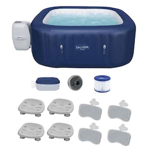 Hawaii 6-Person 140-Jet Square Inflatable Hot Tub with Pool and Spa Seat (4-Pack) and Headrest Pillows (2-Pack)