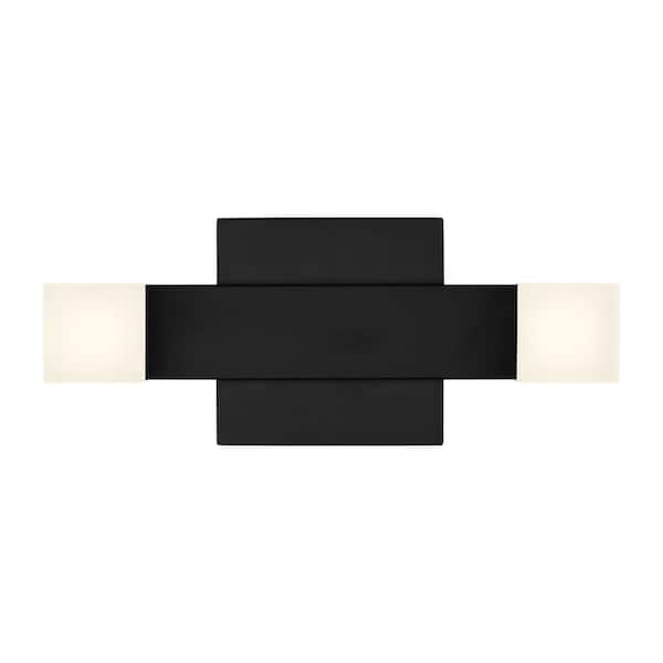 SCOTT LIVING Brander 11.375 in. 2-Light Midnight Black LED Medium Vanity Light Bar with Frosted Acrylic Shades