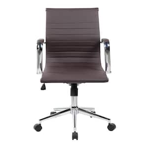 Brown Polyurethane Medium Back Executive Office Chair with Arms