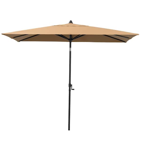 9ft. x 5ft. Rectangular Aluminum Market Crank and Tilt Patio Umbrella in Tan