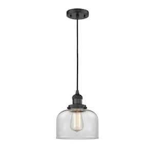 Bell 1 Light Matte Black Bowl Pendant Light with Clear Glass Shade