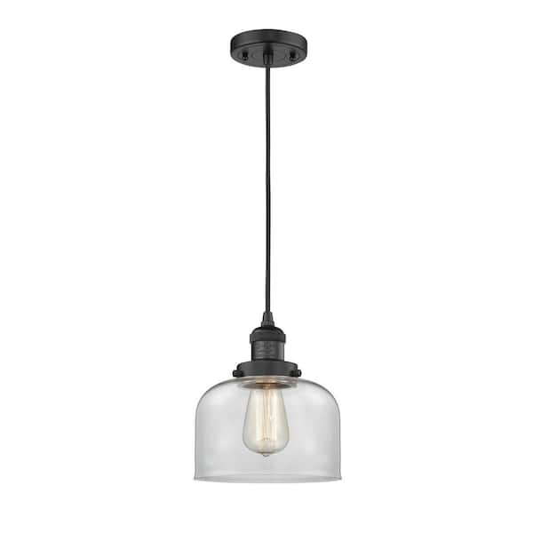 Innovations Bell 1 Light Matte Black Bowl Pendant Light with Clear ...