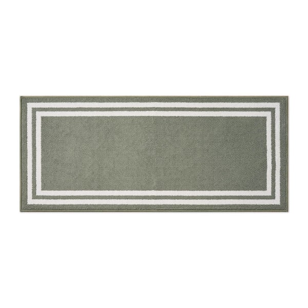 Debbie Double Border 2- Tone Ivory/Sage 2 ft. x 5 ft. Tufted Border Polypropylene Runner Rug