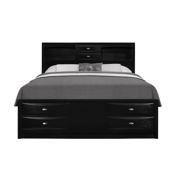 HomeRoots Charlie Black King Panel Bed with 10-Drawers