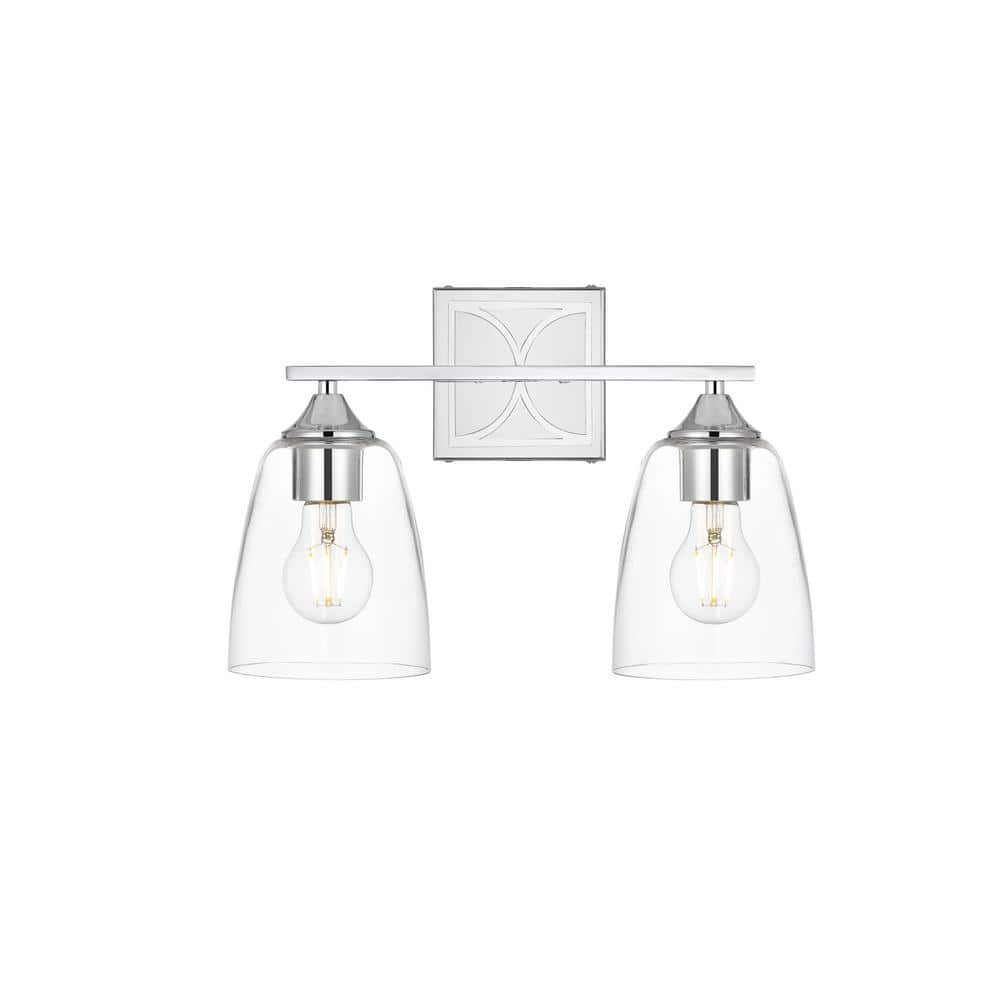 Simply Living 15 in. 2-Light Modern Chrome Vanity Light with Clear Bell ...