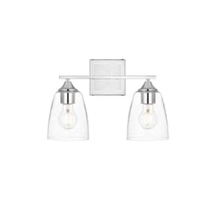 Simply Living 15 in. 2-Light Modern Chrome Vanity Light with Clear Bell Shade