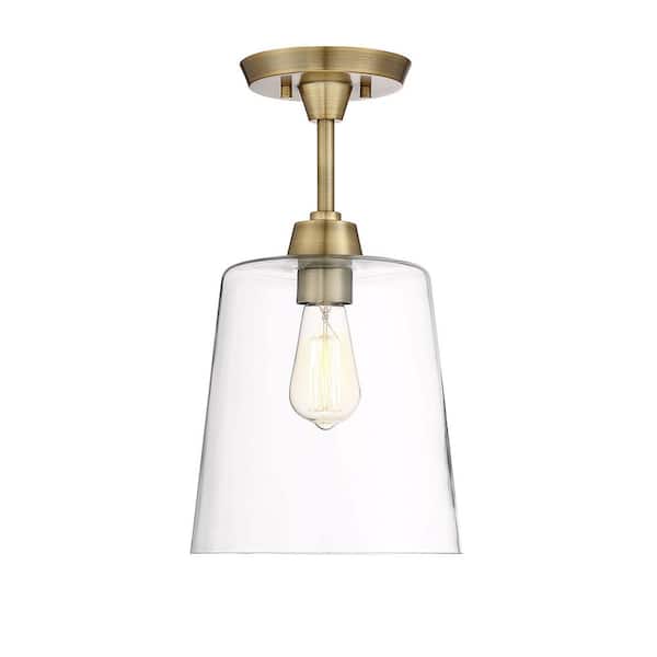 Filament Design 1-Light Natural Brass Semi-Flush Mount with Clear Glass