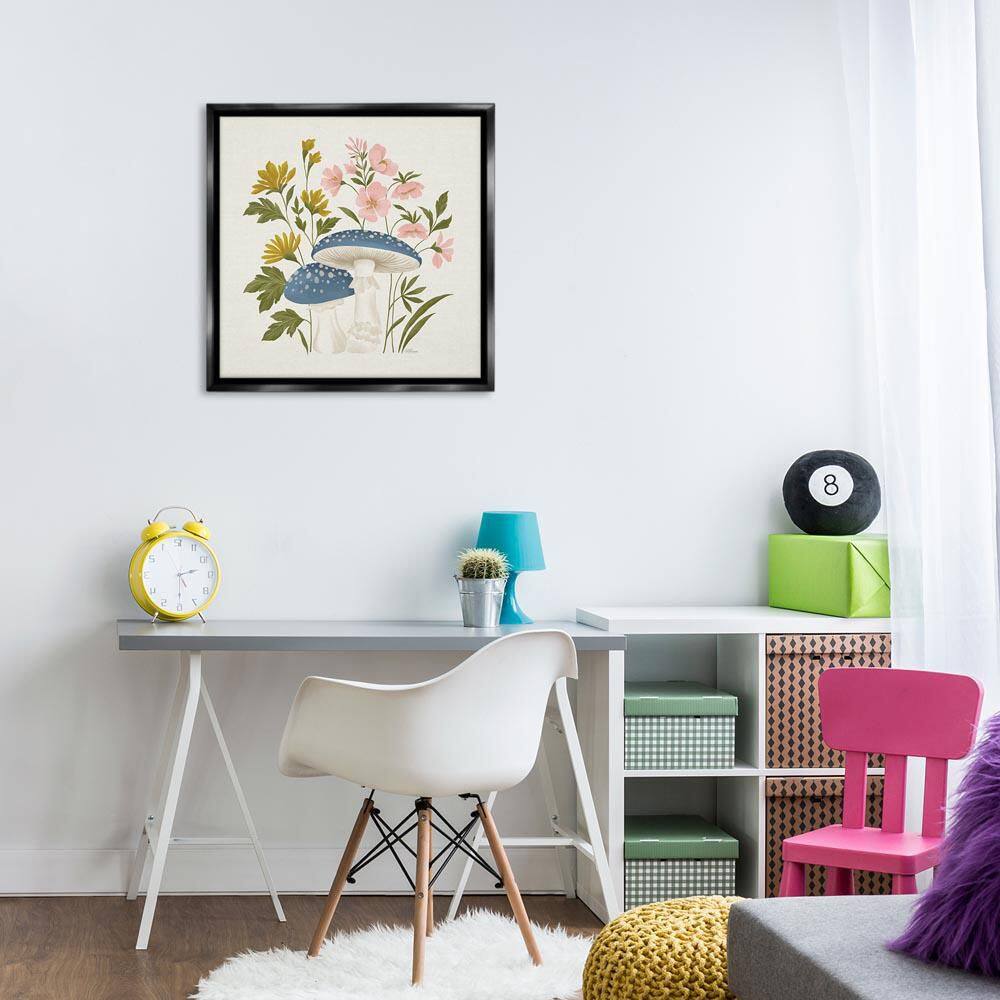 Blue Mushrooms and Wildflowers by Cat Thurman Designs Black Floater Frame Nature Graphic Art Print 25 in. x 25 in. price history on PriceWatchPro
