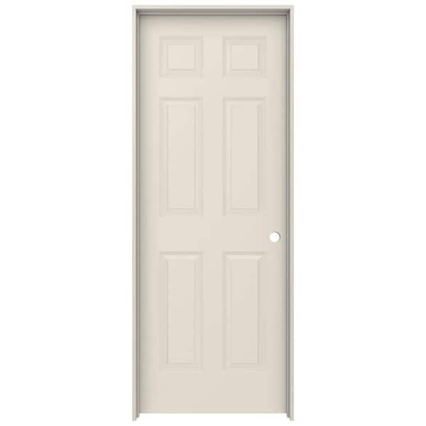 JELD-WEN 30 in. x 80 in. 6 Panel Colonist Primed Left-Hand Smooth Solid Core Molded Composite MDF Single Prehung Interior Door