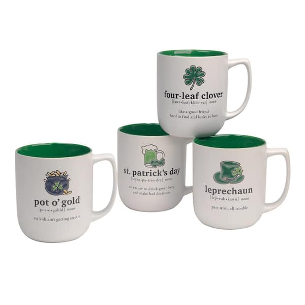 Certified International 18 Fl. Oz. White St. Patrick's Day Stoneware Beverage Mugs (Set of 4)