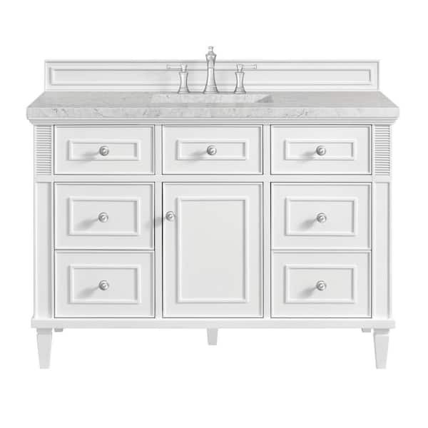 James Martin Vanities Lorelai 48.0 in. W x 23.5 in. D x 34.06 in. H Single Bath Vanity in Bright White with Eternal Jasmine Pearl Quartz Top