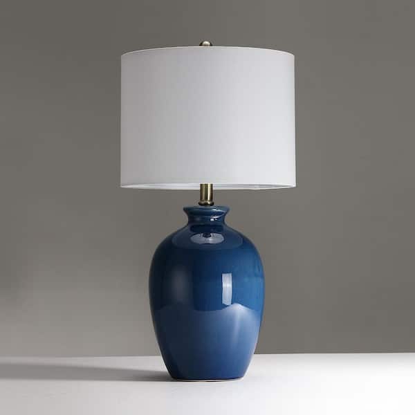 TRUE FINE 22. 5in Blue Ceramic Table Lamp with White Shade 210002T