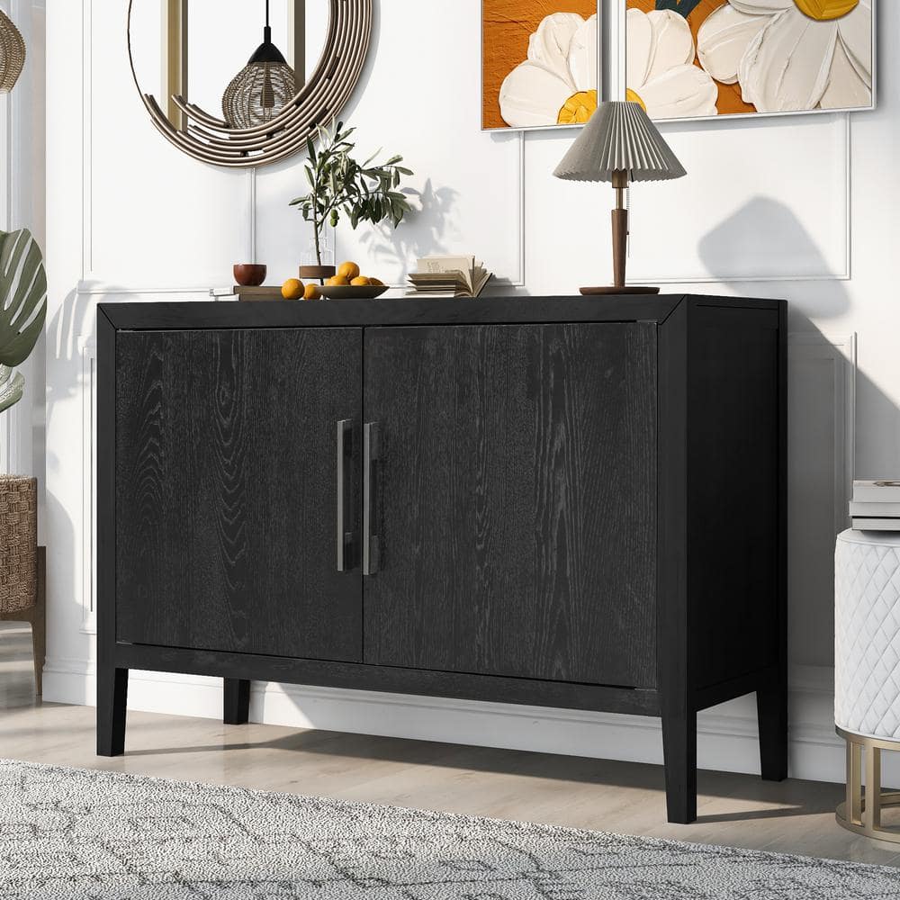 Harper & Bright Designs Black Wood 47.2 in. Storage Cabinet Sideboard ...