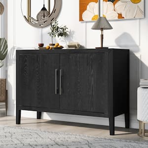 Black Wood 47.2 in. Storage Cabinet Sideboard with Adjustable Shelves and 2-Doors