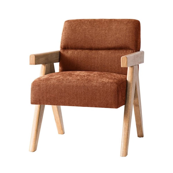 JAYDEN CREATION Odemaris Rust Polyester Arm Chair with Curved Wood