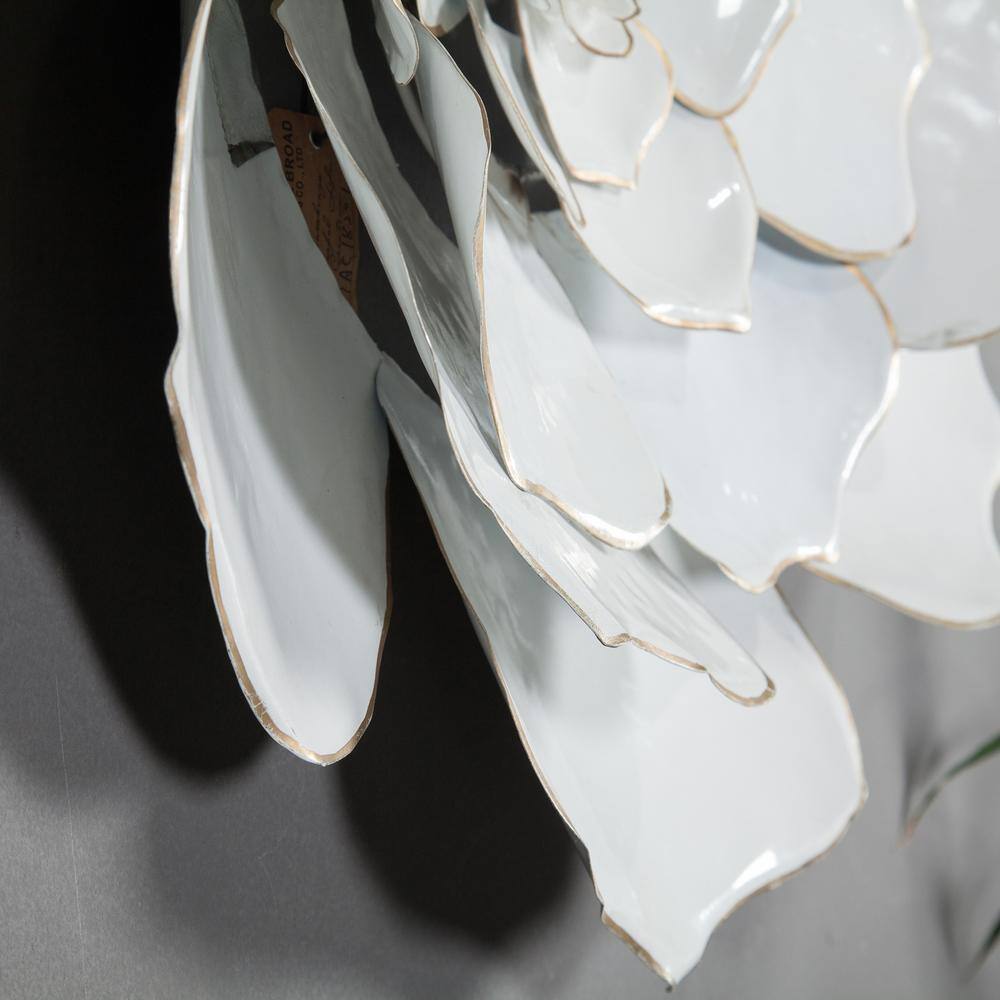 24-Inch White and Gold Iron Flower Wall Sculpture