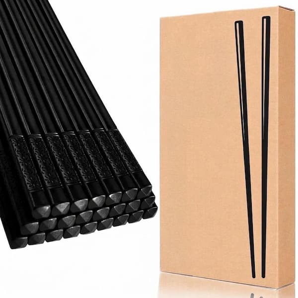 Stainless Steel Flatware Serving Sets 2-Piece Black 12 Pairs Reusable Fiberglass Chopsticks