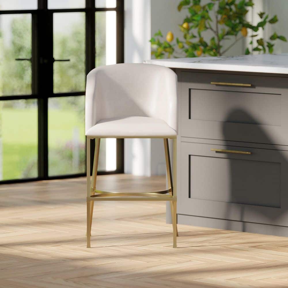 1-Piece 43.25 in. H White&Gold Steel Ergonomic Bar-Height Bar Stool with Faux Leather Seat price history on PriceWatchPro