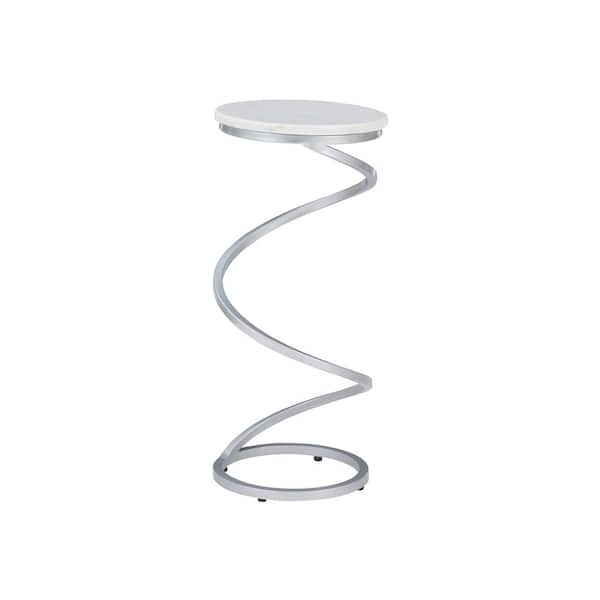Powell Company Izzy 10.5 in. White and Silver Round Marble End Table