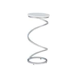 Pippen 10.5 in. W Silver Metal 23.75 in. H Round White Marble Drink Table with Metal Spiral Base