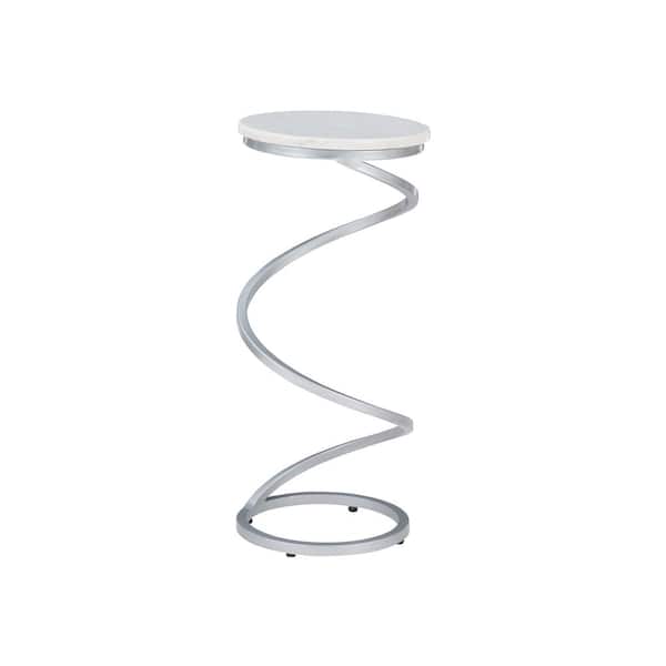 Powell Company Pippen 10.5 in. W Silver Metal 23.75 in. H Round White Marble Drink Table with Metal Spiral Base