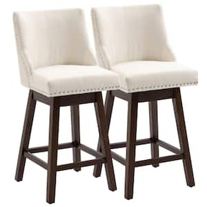 40.25 in. White Mid Back Wood Frame 28.25 in. Bar Stool with Linen seat (Set of 2)