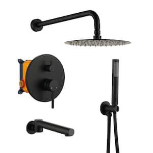 Wall Mount 10 in. Single Handle 1-Spray Tub and Shower Faucet 1.8 GPM in. Matte Black S2 Pressure Balance Valve Included