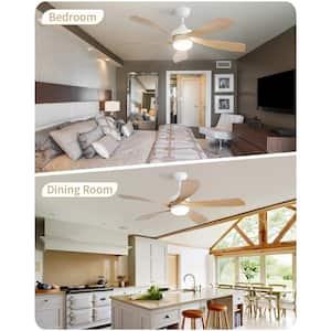 52 in. Modern Indoor White Ceiling Fan with Dimmable LED Light, Remote Control and Reversible DC Motor for bedroom