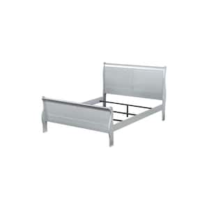 Silver Wooden Frame Queen Platform Bed with Sleigh Headboard and Footboard