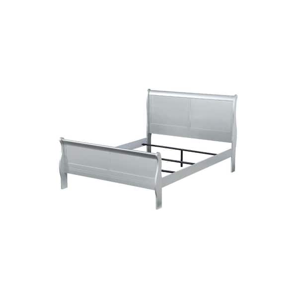 Benjara Silver Wooden Frame Queen Platform Bed with Sleigh Headboard and Footboard