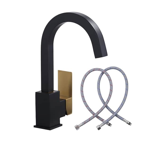 IVIGA Single Handle Single Hole Stainless Steel Bar Faucet with Supply Lines in Black and Gold