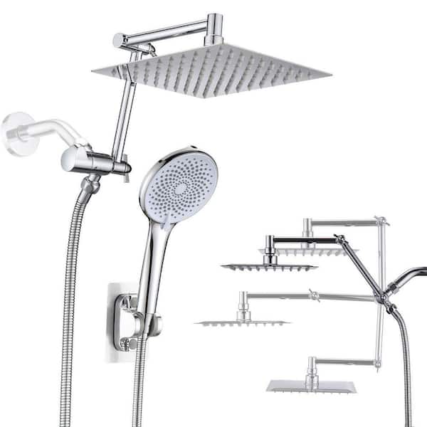 4-spray 8 in. Dual Wall Mounted Rain Shower Head and Handheld Shower Head 2. 5GPM in Chrome