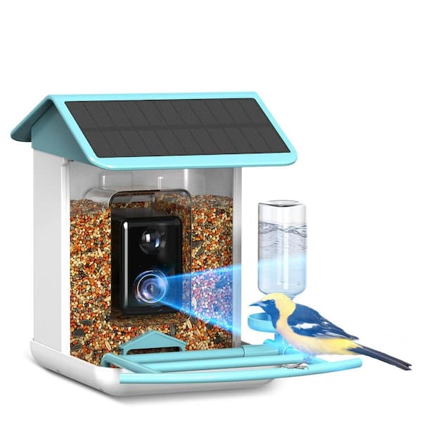 Phewnyzo Light Blue ABS Solar-Powered Wireless Food and Water Hanging Mount 1-Pack