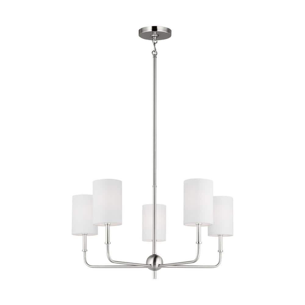 Brushed Nickel 5-Light Chandelier with White Drum Shades