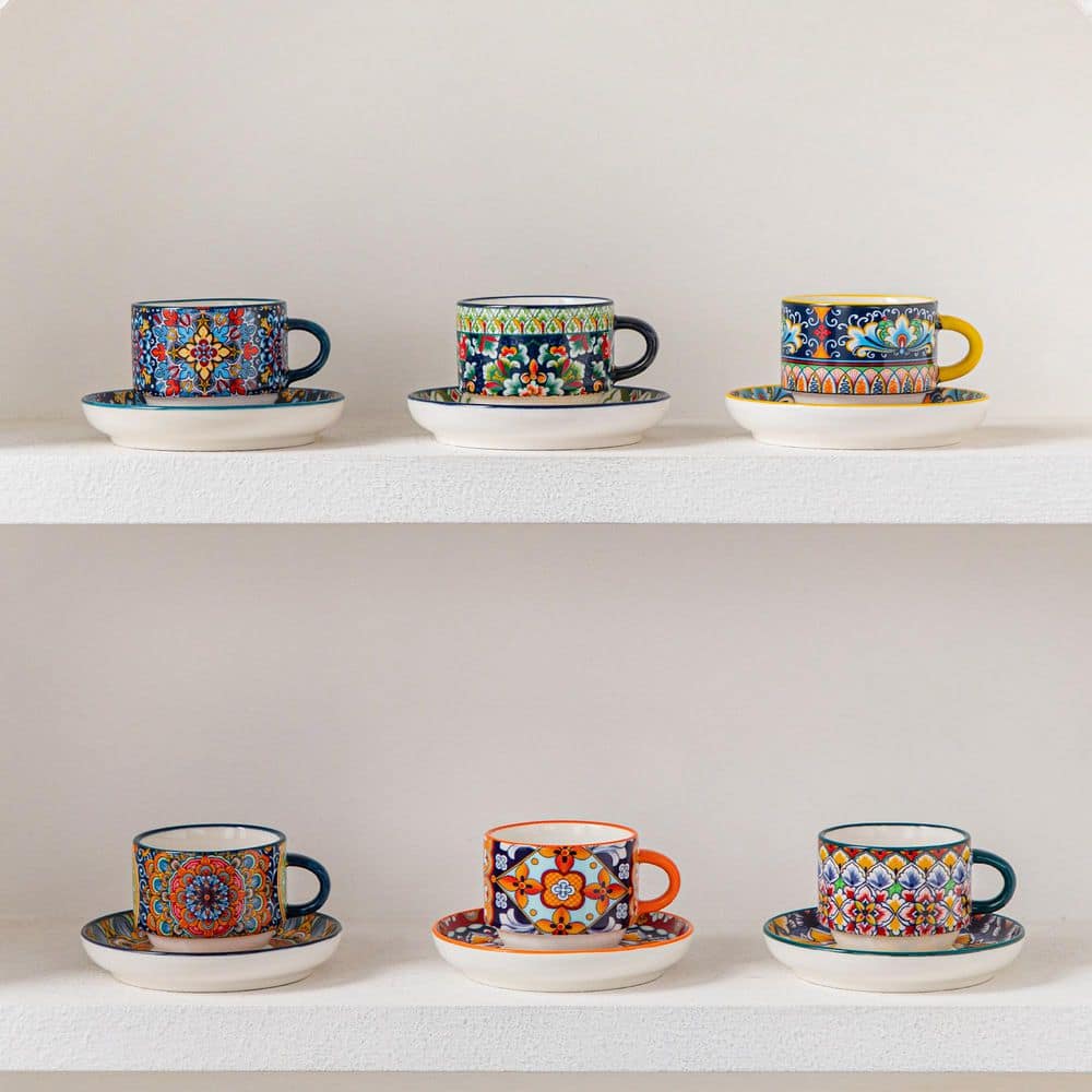 vancasso 3 oz. Assorted Colors Porcelain Cup and Saucer Set