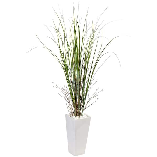 Indoor Bamboo Grass Artificial Plant in White Tower Ceramic