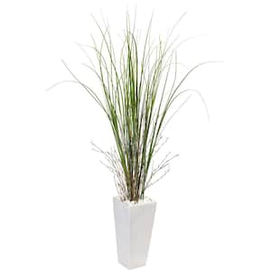 Indoor Bamboo Grass Artificial Plant in White Tower Ceramic