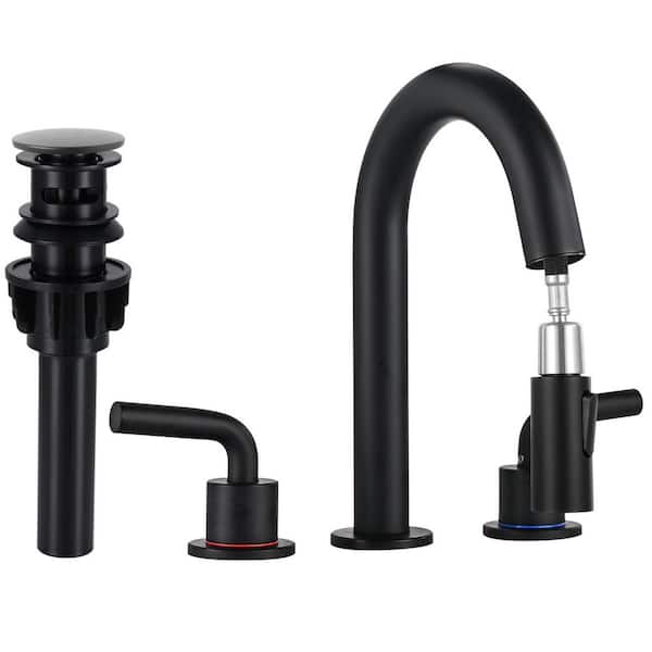 8 in. Widespread Double Handle Bathroom Faucet 3 Hole Pull Down Sink Faucet with Pop-Up Drain in Matte Black