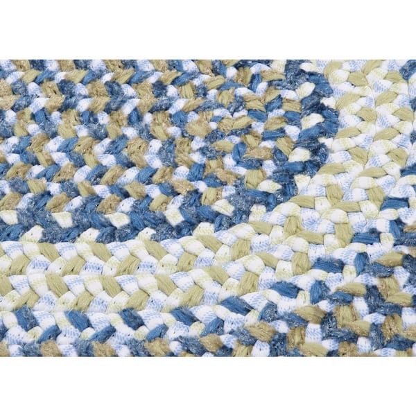 Island Ocean Blue 10 ft. x 10 ft. Chenille Round Braided Area Rug