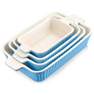 4-Piece Set Rectangular Ceramic Bakeware for Oven, Porcelain Baking Dishes, Blue