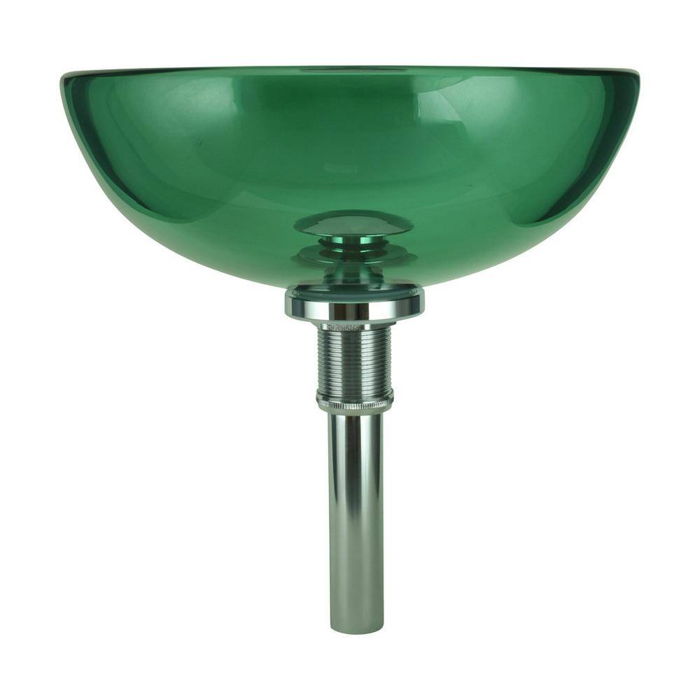 Green Tempered Glass Round Above-Counter Vessel Sink with Drain