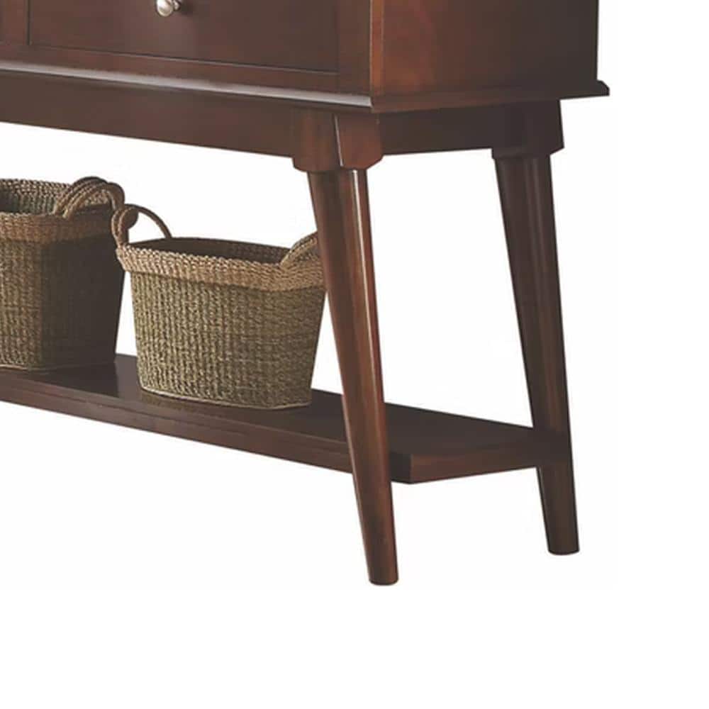 White Marble and Walnut 2-Drawer Server with Bottom Shelf